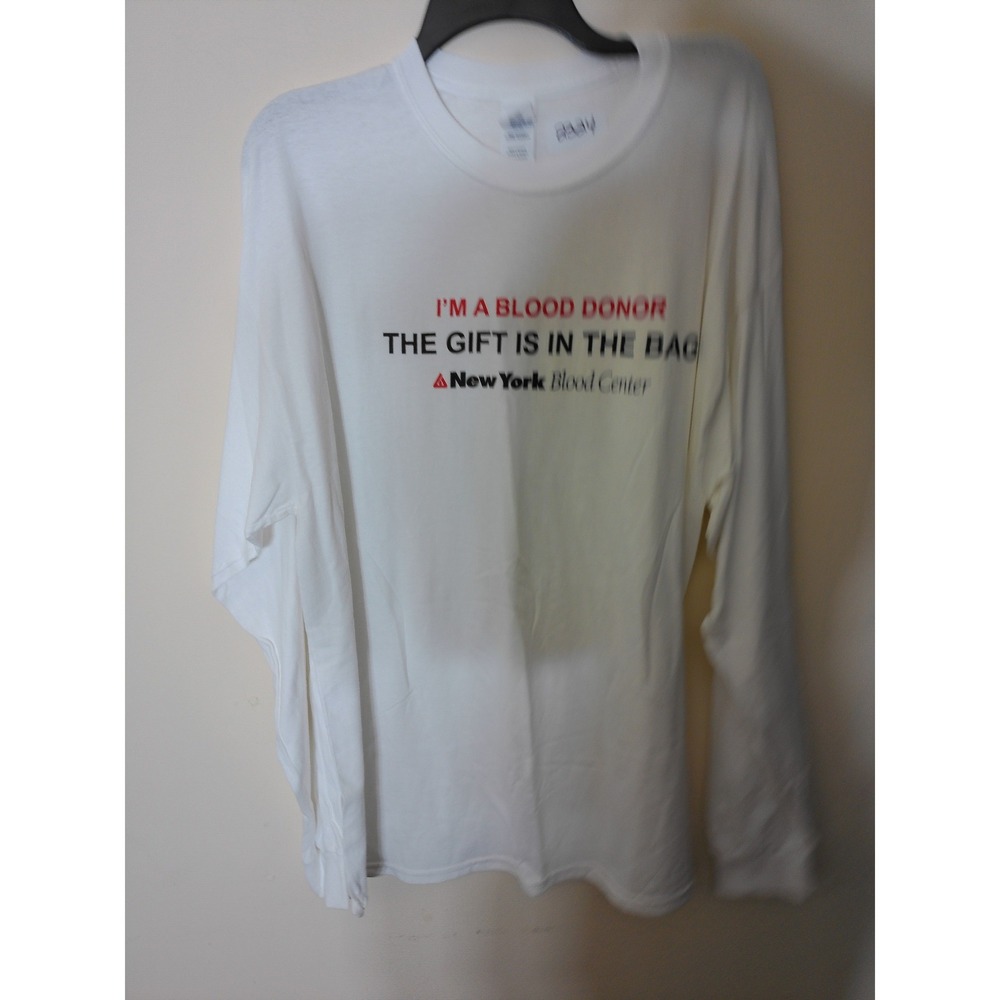 Gildan Long Sleeve T-Shirt Women XL White Vtg Inspo Blood Donor Graphic Civic